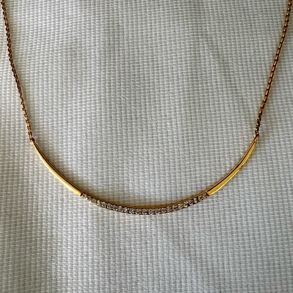 Stella and Dot Gold Rhinestone Curved Bar Necklace - Picture 2 of 3